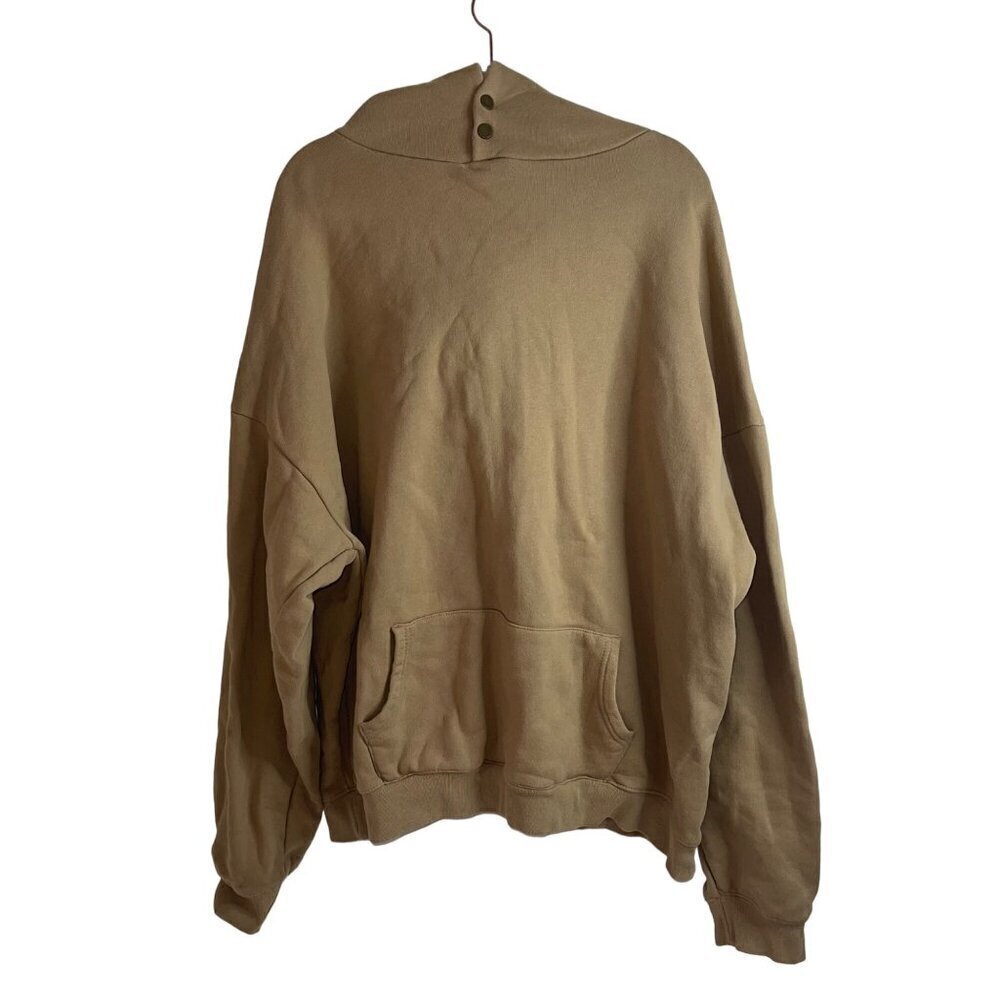 Fear of God Mens Hoodie Size XL Tan Fleece Pockets Pullover Pure Cotton USA